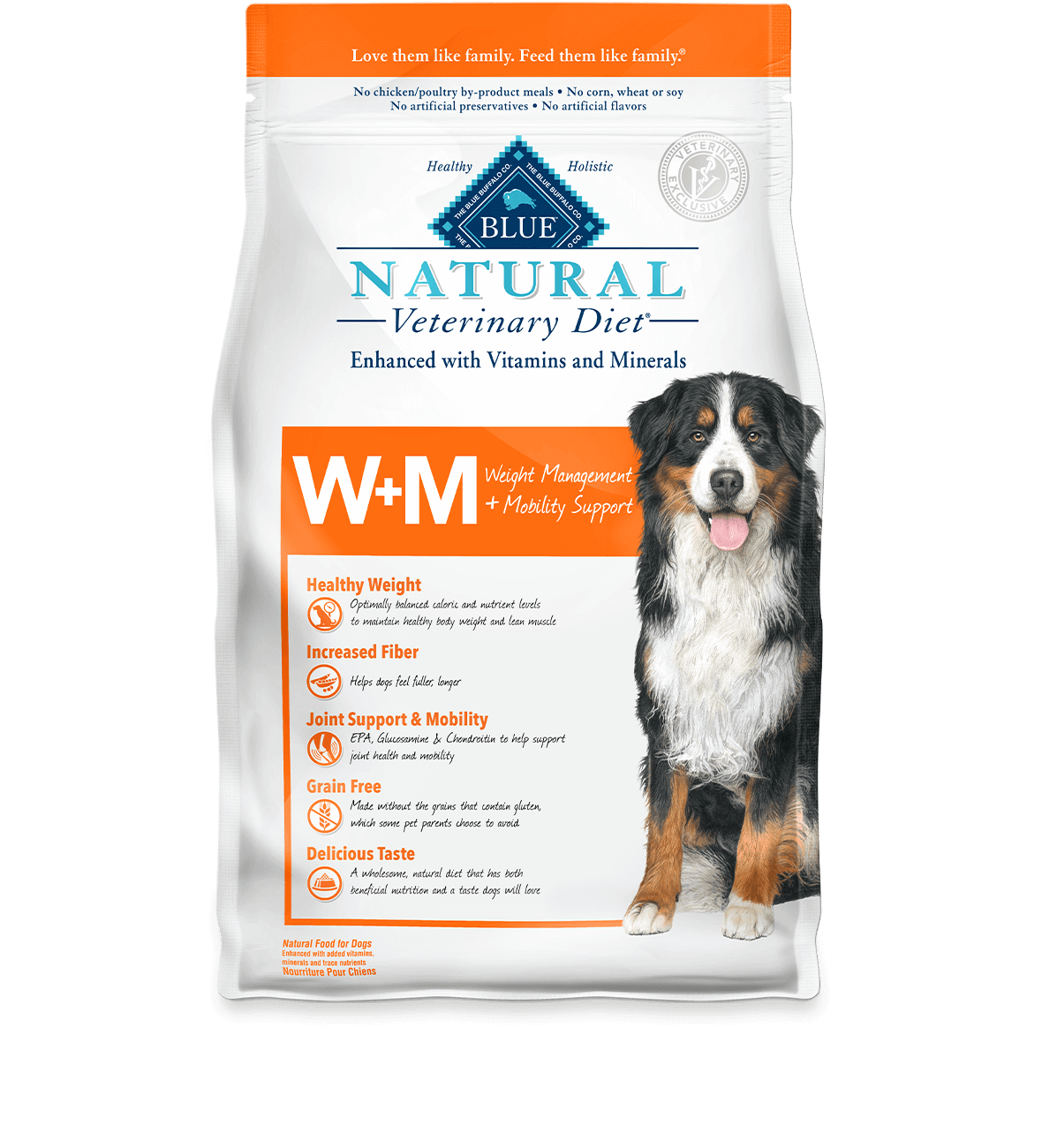 blue natural veterinary diet w+m weight management + mobility support dog dry food
