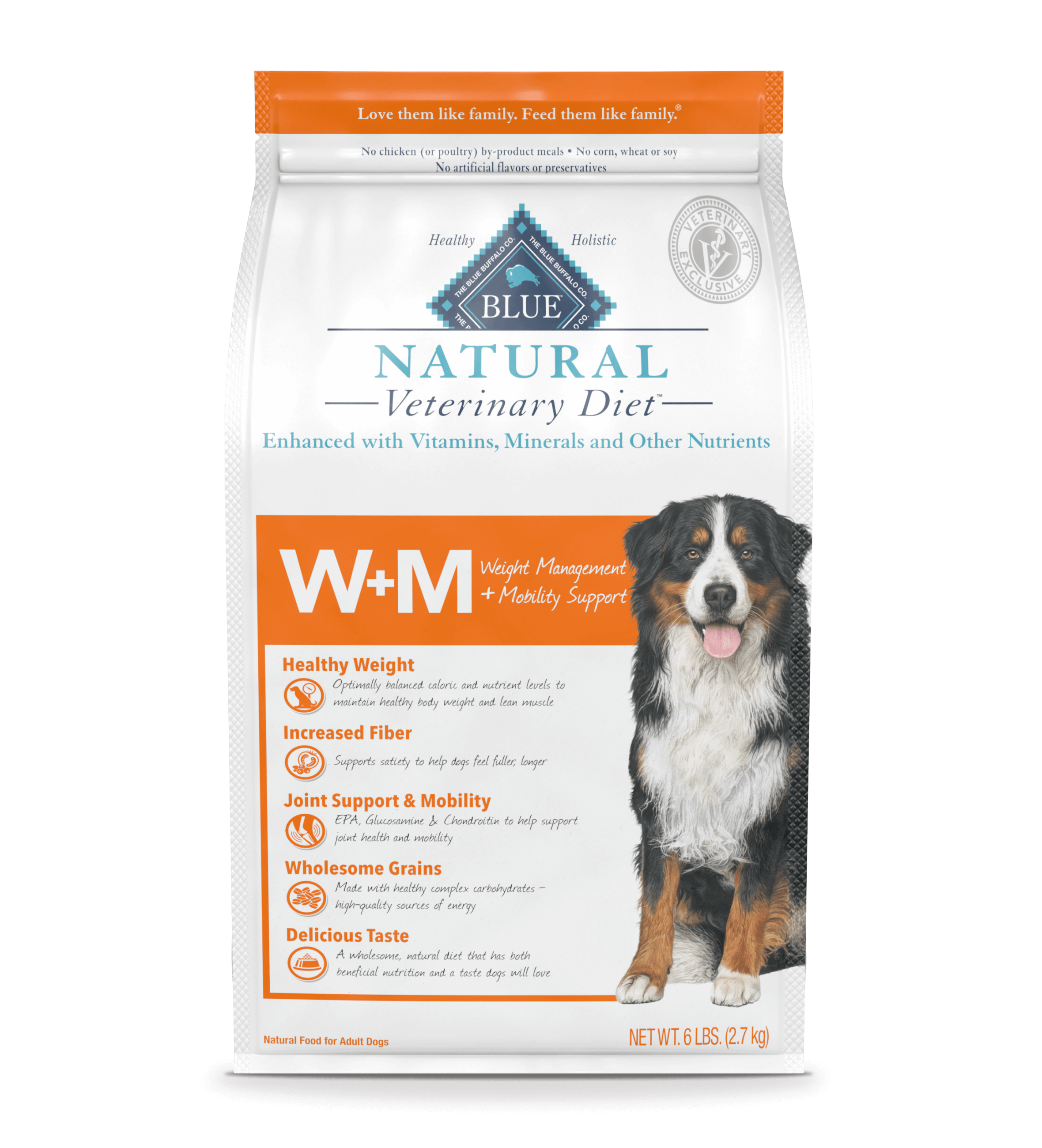 blue natural veterinary diet w+m weight management + mobility support dog dry food