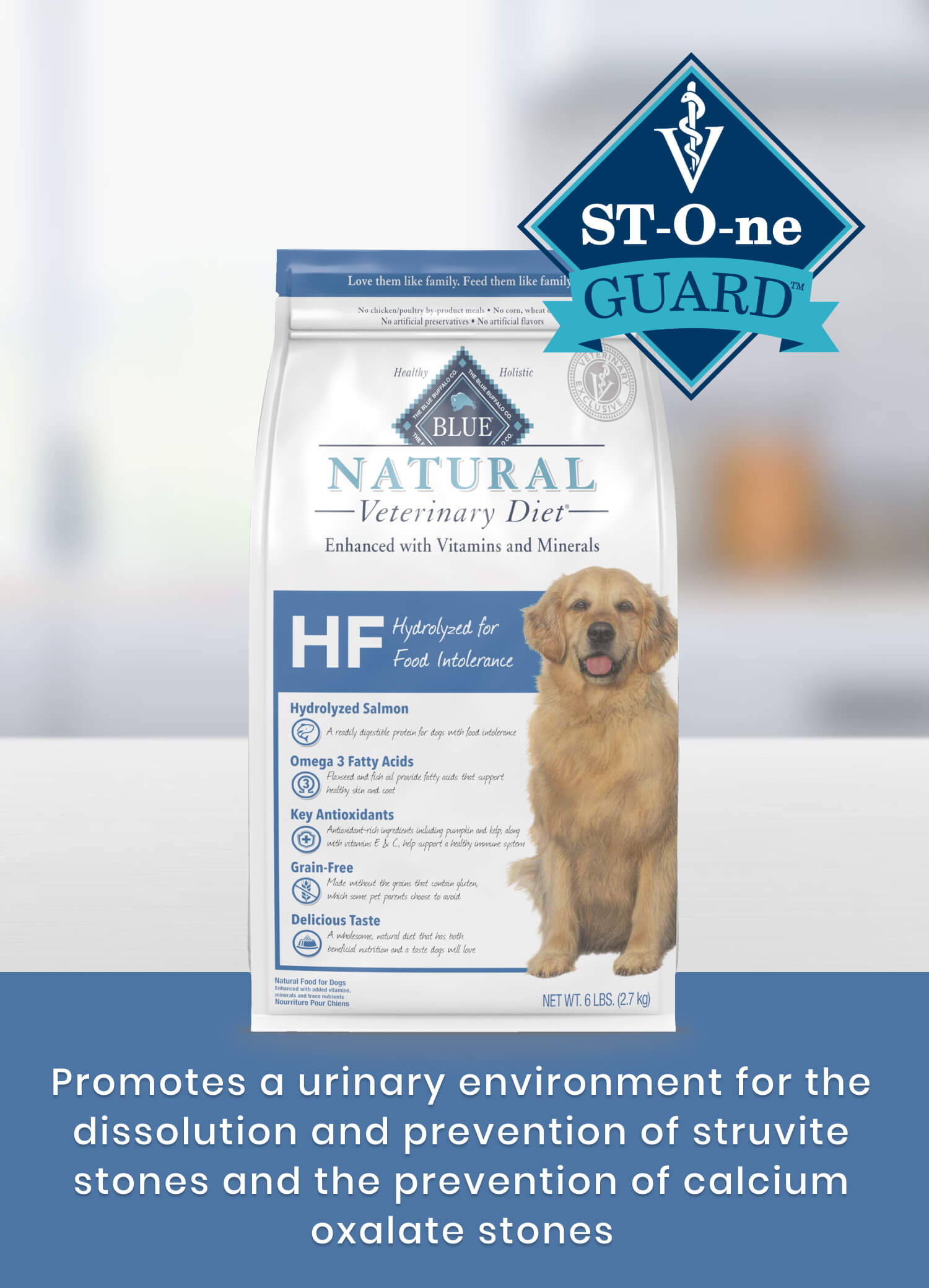 HF Hydrolyzed for Food Intolerance St-O-ne Guard Promotes a urinary environment for the dissolution and prevention of struvite stones and the prevention of calcium oxalate stones