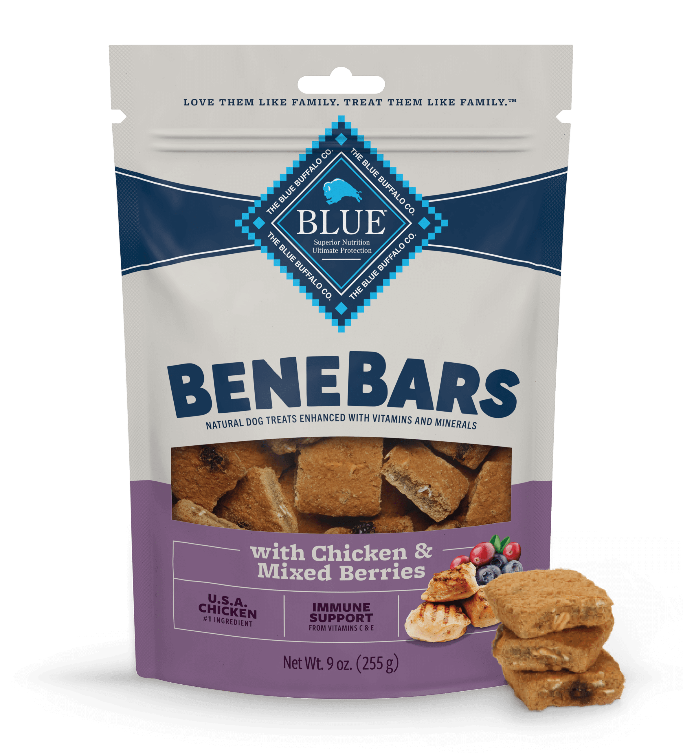 blue benebars with chicken & mixed berries dog treats