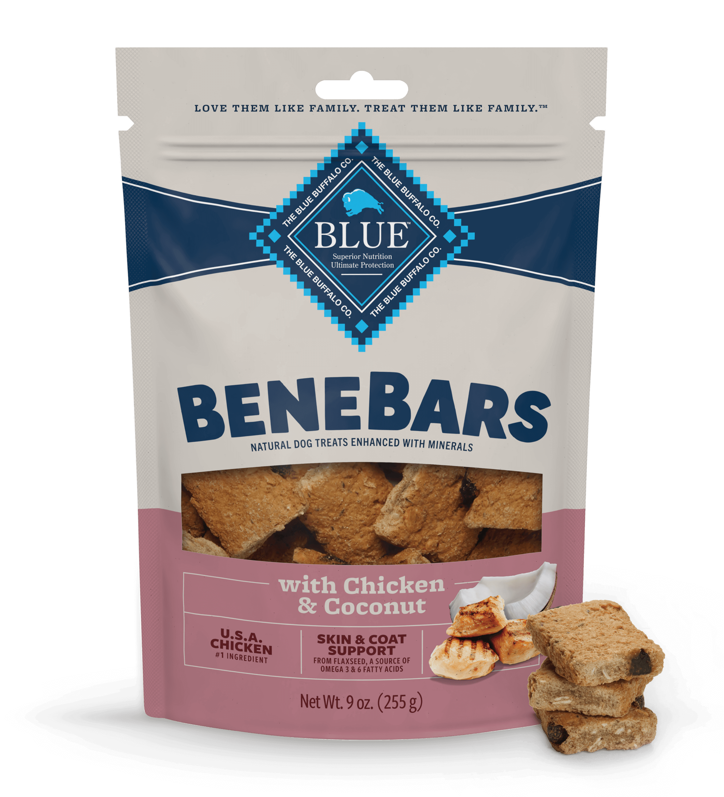 blue benebars with chicken & coconut dog treats