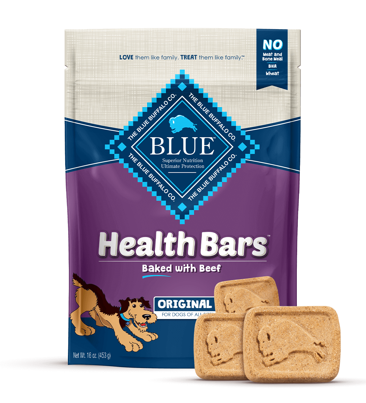 blue health bars with real beef dog treats
