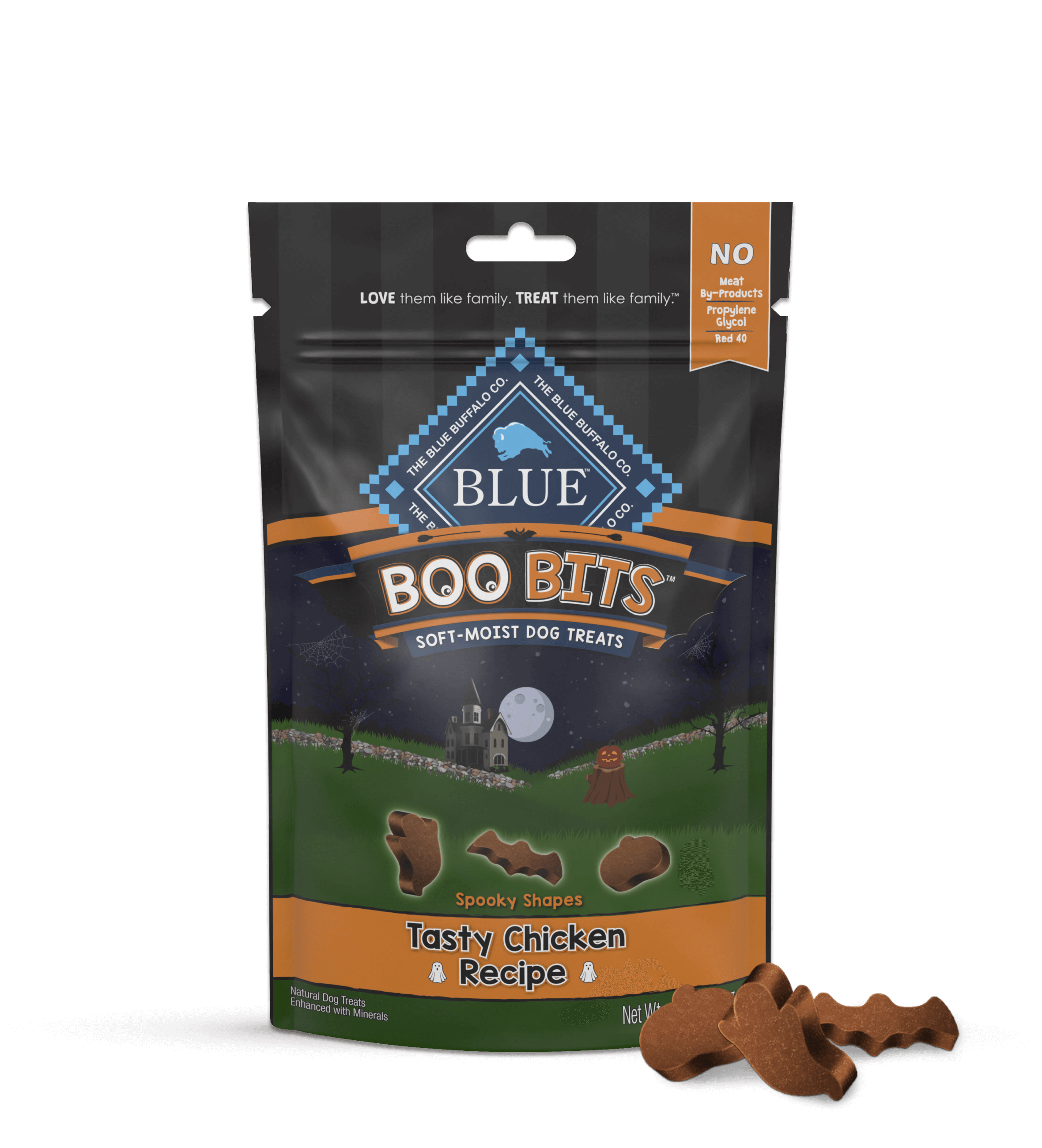 Blue boo bits tasty, soft treats in fun halloween shapes dog treats