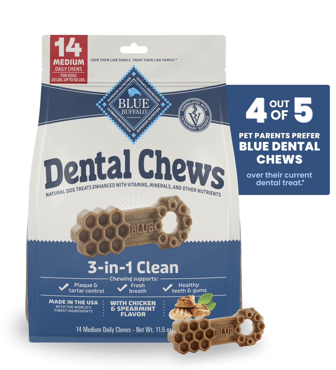 blue dental chews medium dental chews with chicken & spearmint dog treats