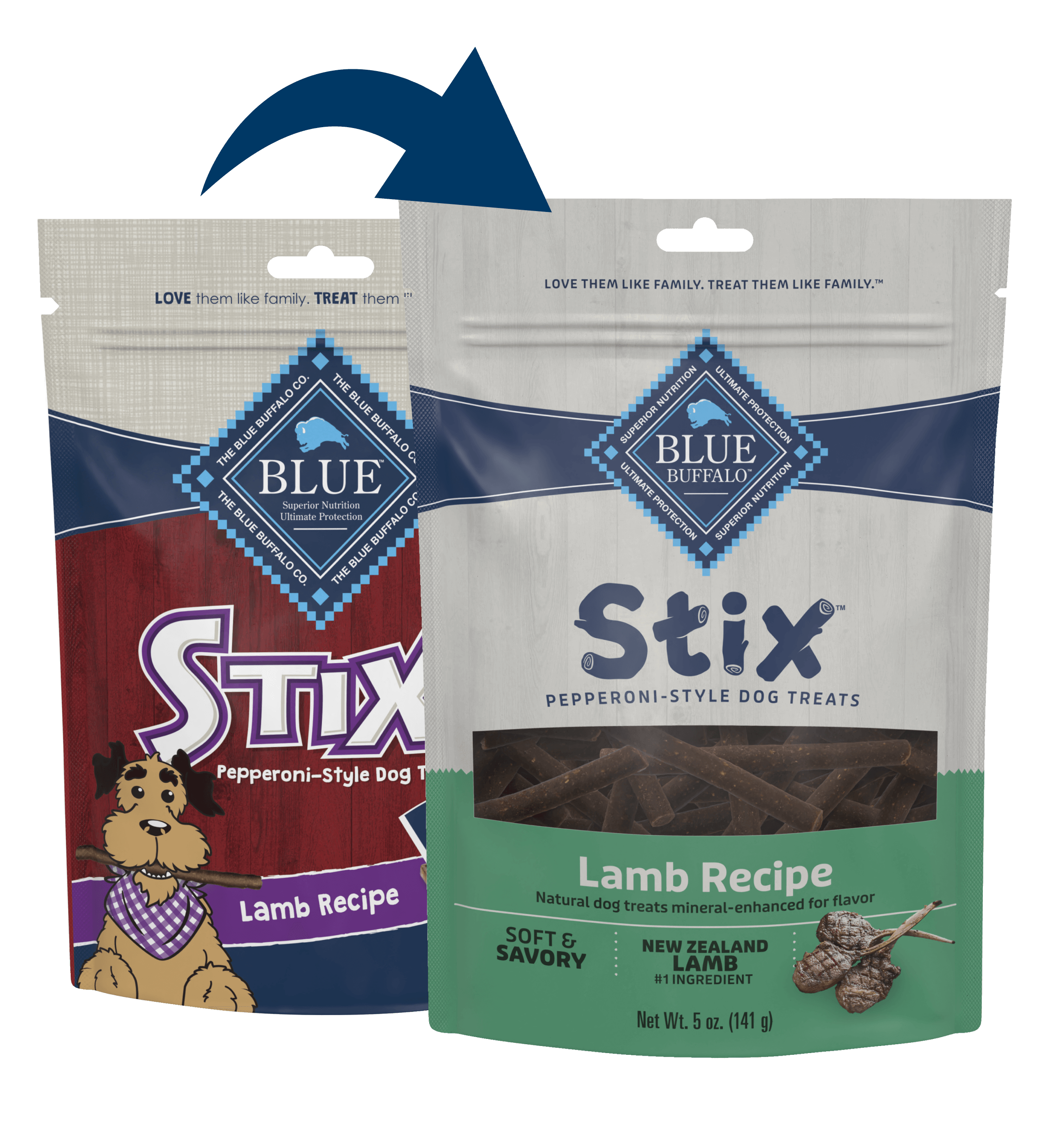 A bag of BLUE Stix Pepperoni-Style Dog Treats Lamb Recipe dog food