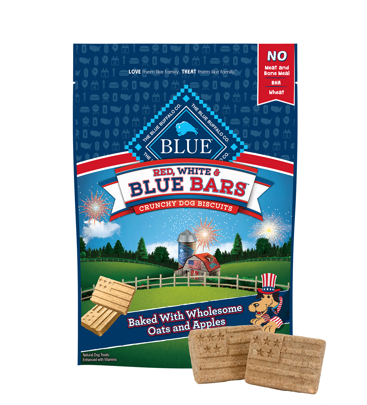 red, white & blue bars crunchy dog biscuits dog treats