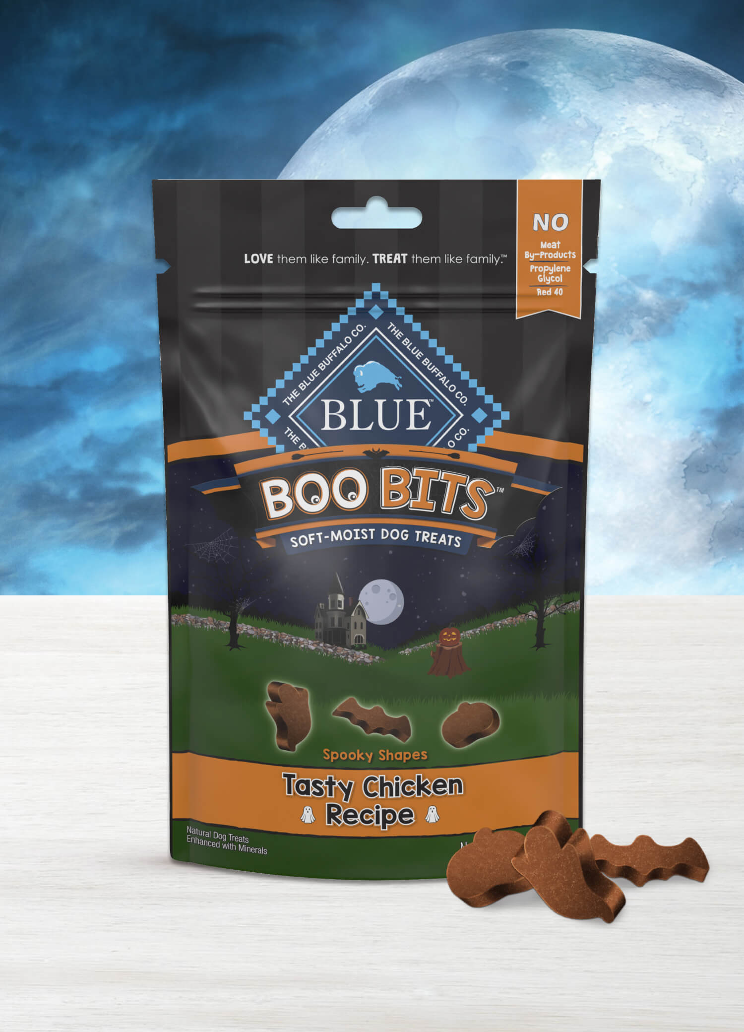 Blue boo bits tasty, soft treats in fun halloween shapes dog treats