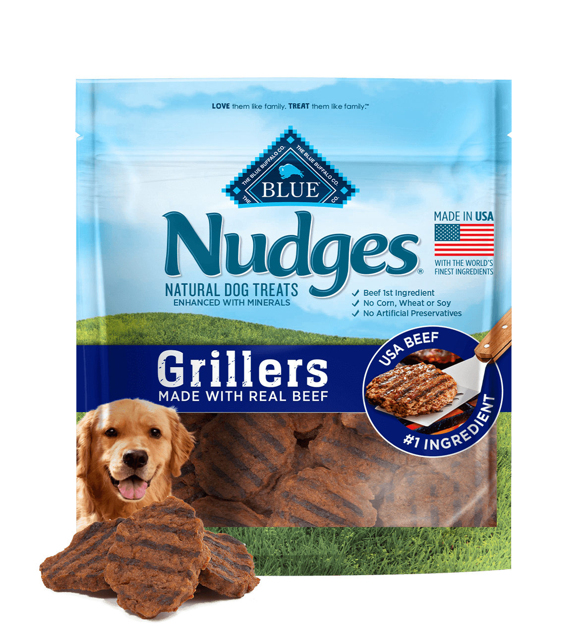 blue nudges ® deliciously charred real beef grillers dog treats