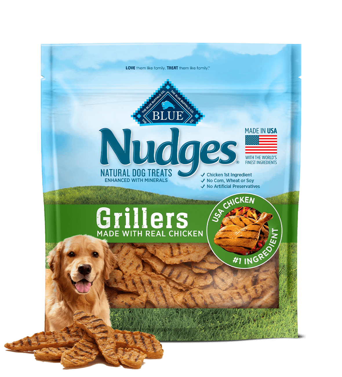 blue nudges ® deliciously charred real chicken grillers dog treats