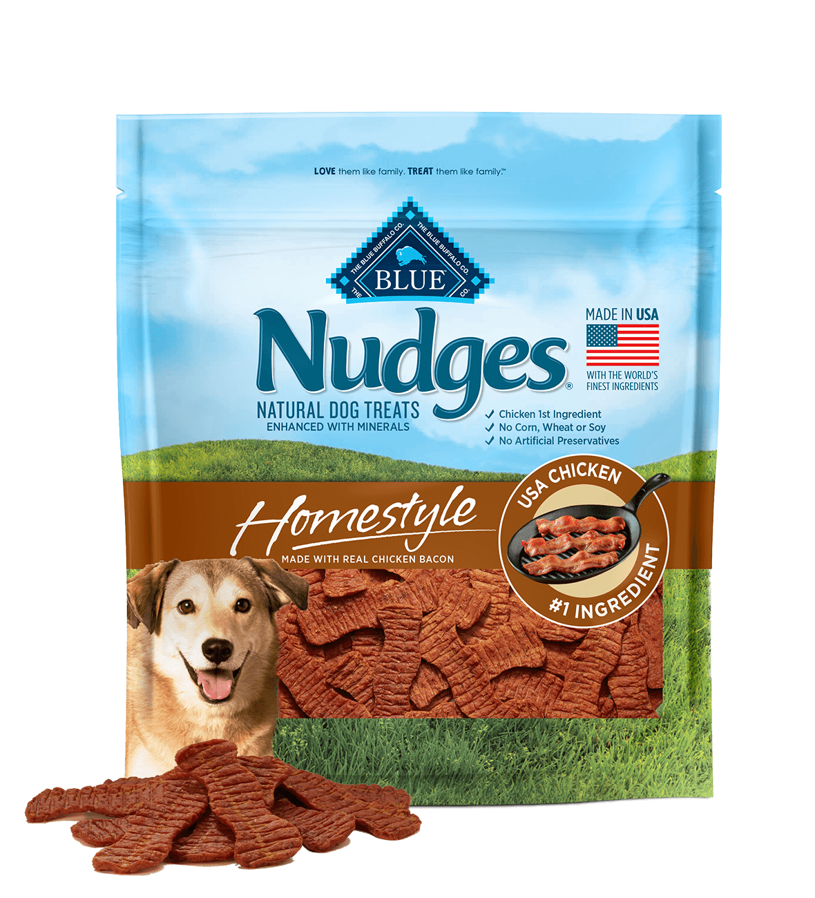 blue nudges ® homestyle treats with real chicken bacon dog treats