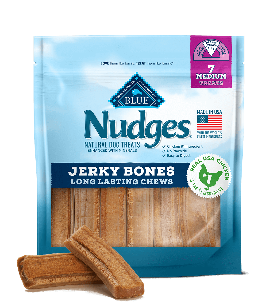 blue nudges ® long-lasting chicken jerky bones dog treats
