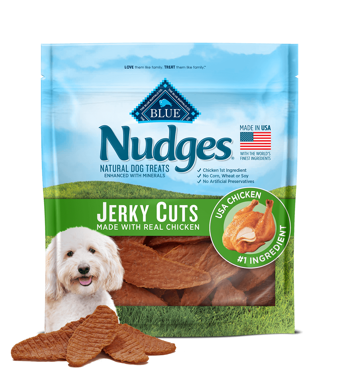 blue nudges ® protein-packed chicken jerky cuts dog treats