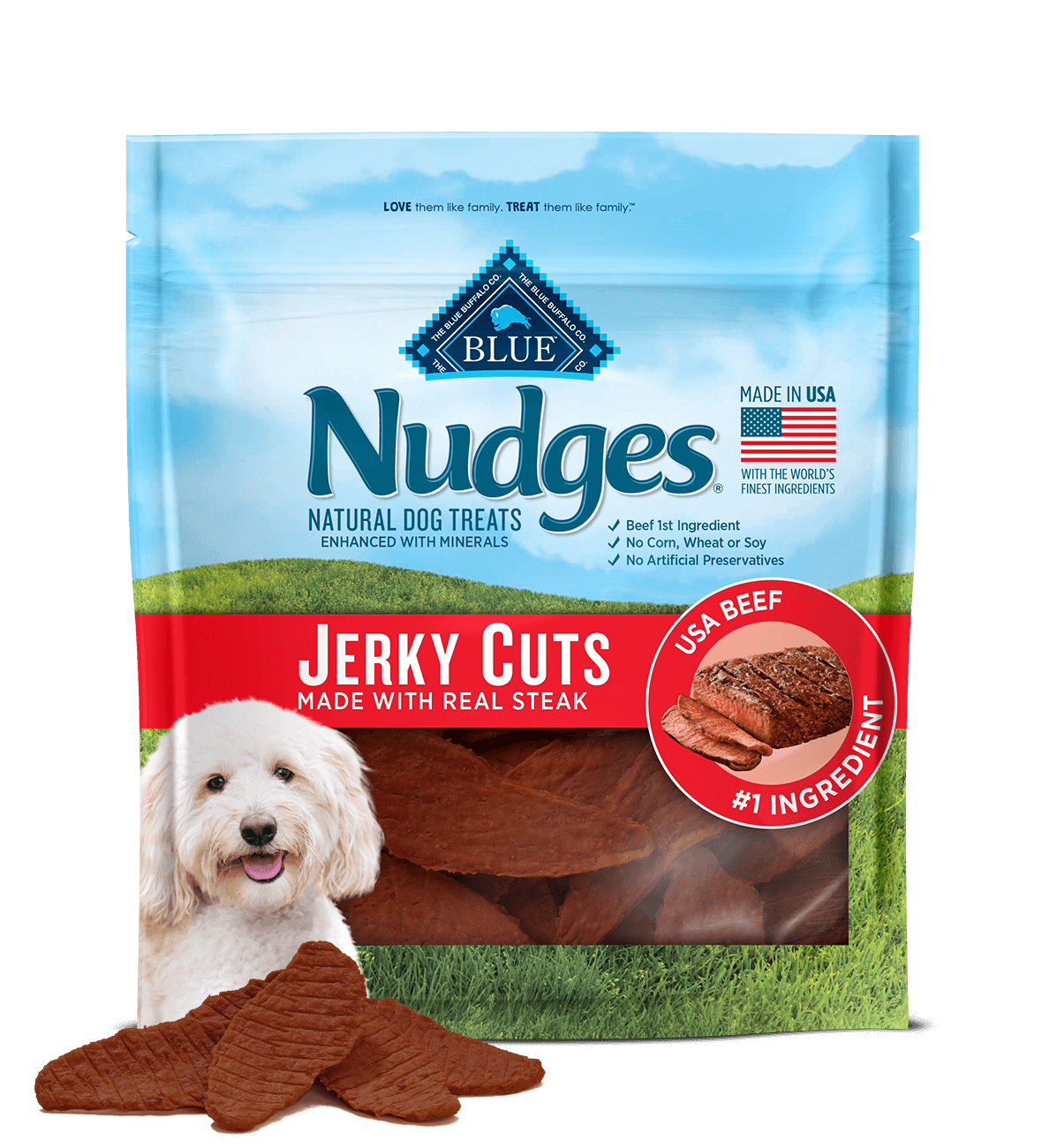 blue nudges &#174; protein-packed steak jerky cuts dog treats