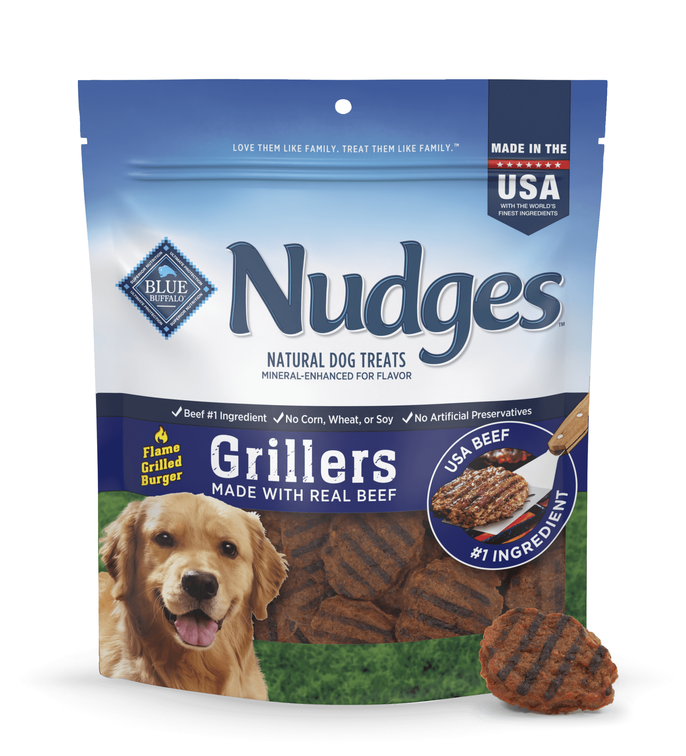 blue nudges deliciously charred real beef grillers dog treats