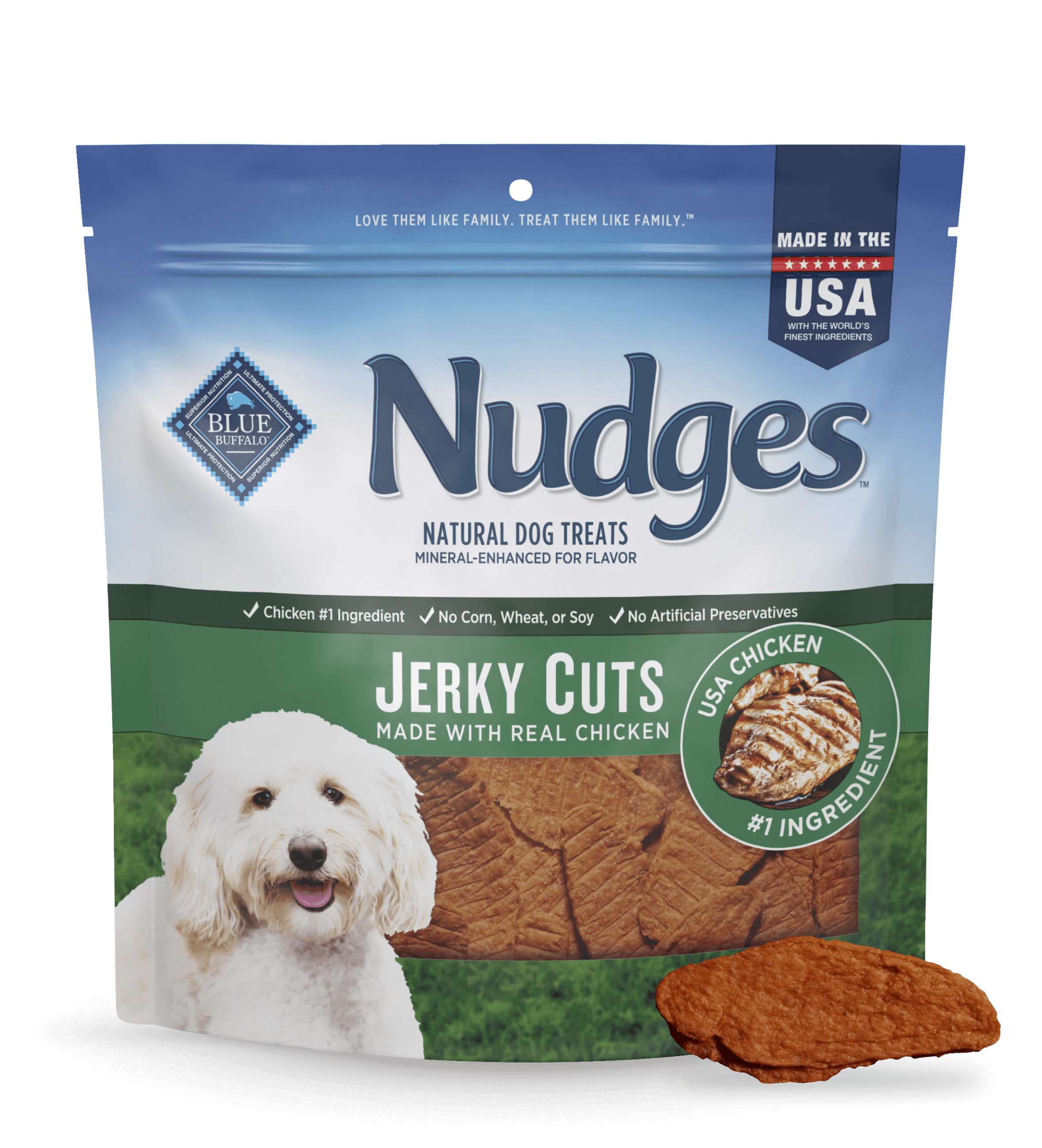 blue nudges protein-packed chicken jerky cuts dog treats