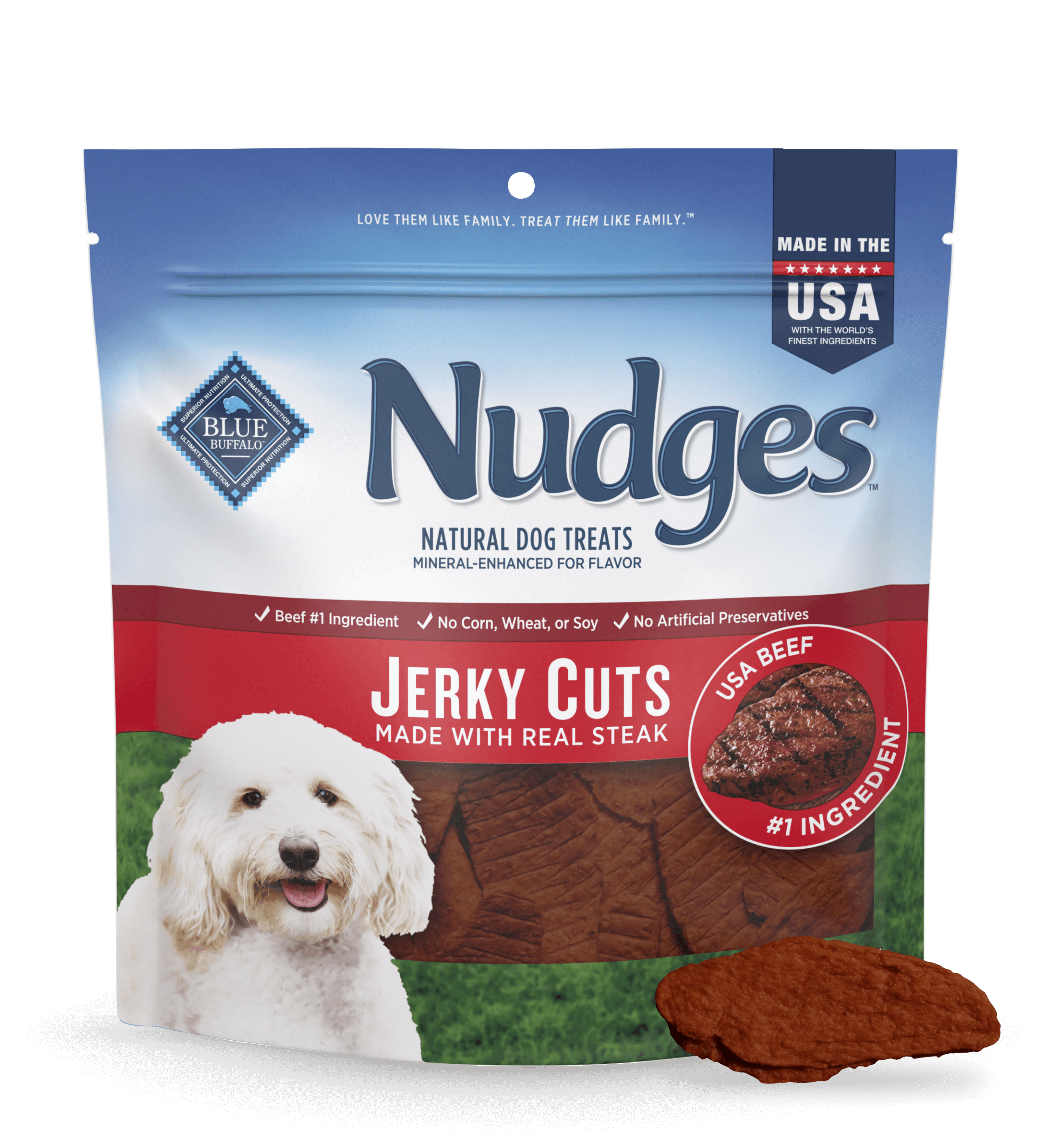 blue nudges protein-packed steak jerky cuts dog treats