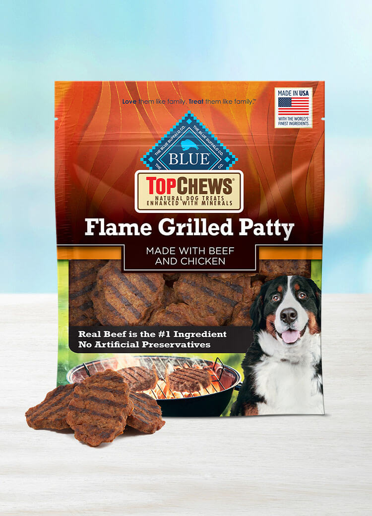 BLUE Top Chews Flame Grilled Patty Dog Treats Made with Beef Chicken