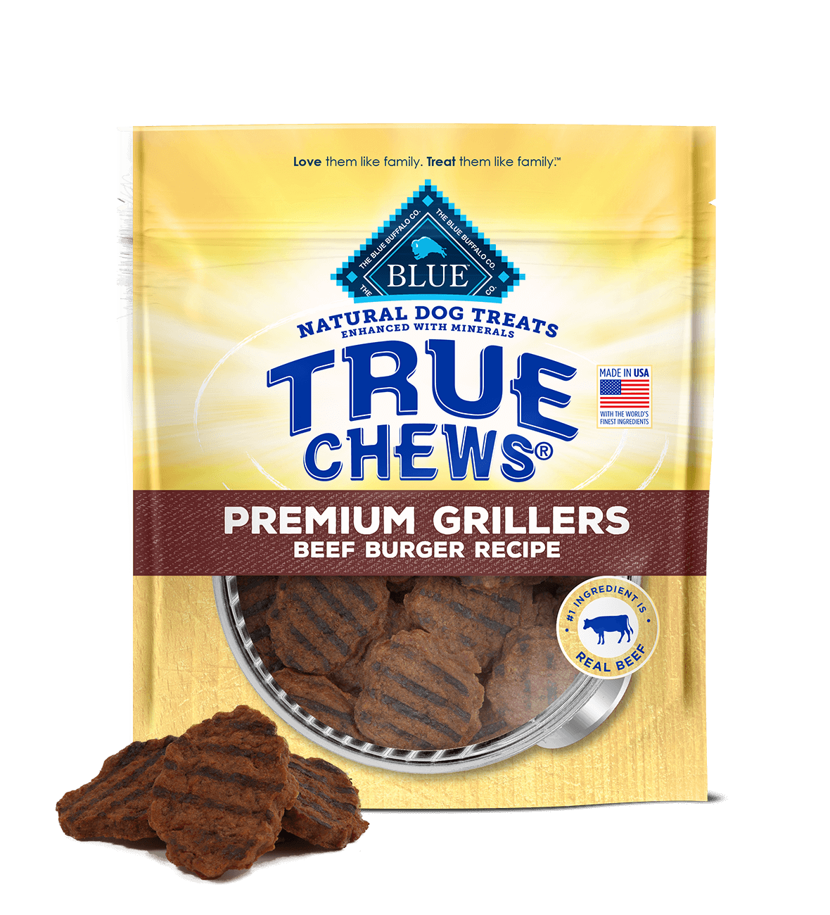 blue true chews ® deliciously charred premium beef grillers dog treats