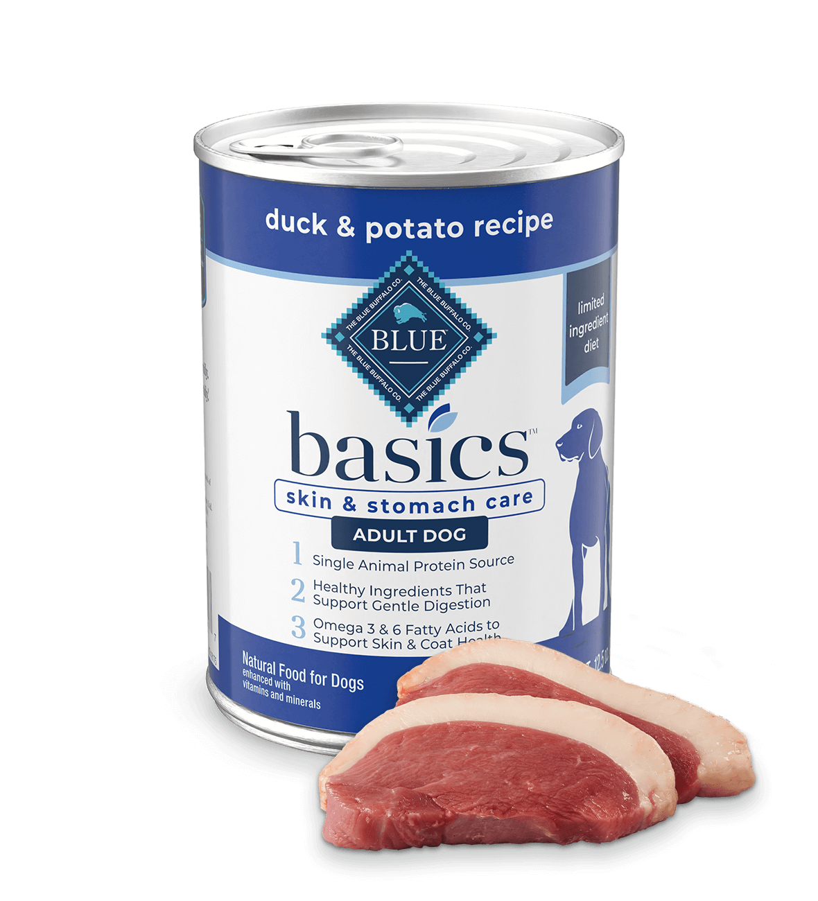 blue basics grain-free adult duck & potato recipe dog wet food