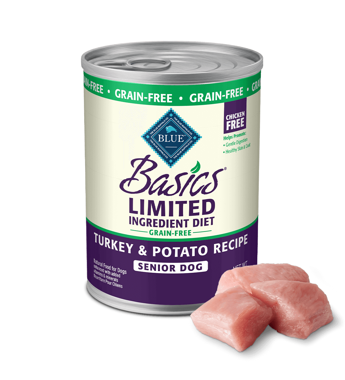 blue basics grain-free senior turkey & potato recipe dog wet food