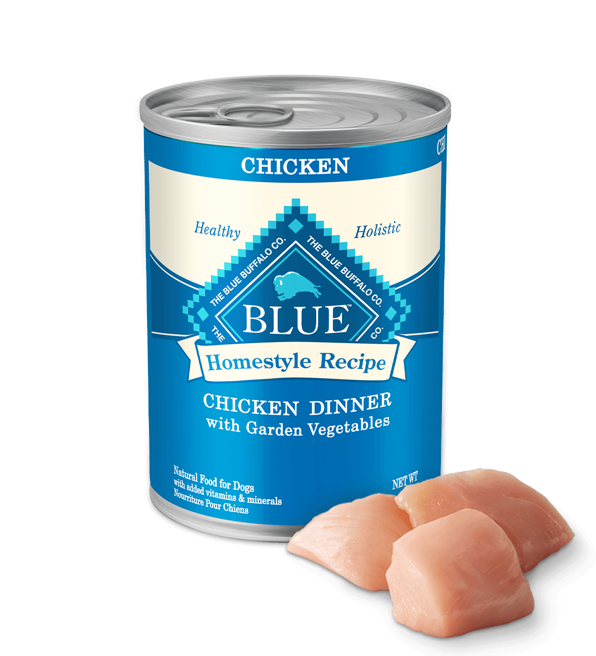 blue homestyle recipe chicken dinner with garden vegetables dog wet food