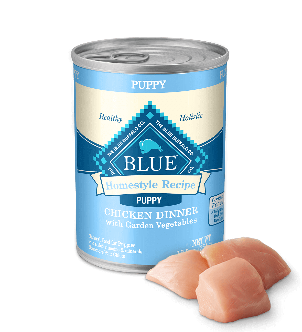 Blue homestyle recipe puppy chicken dinner with garden vegetables dog wet food
