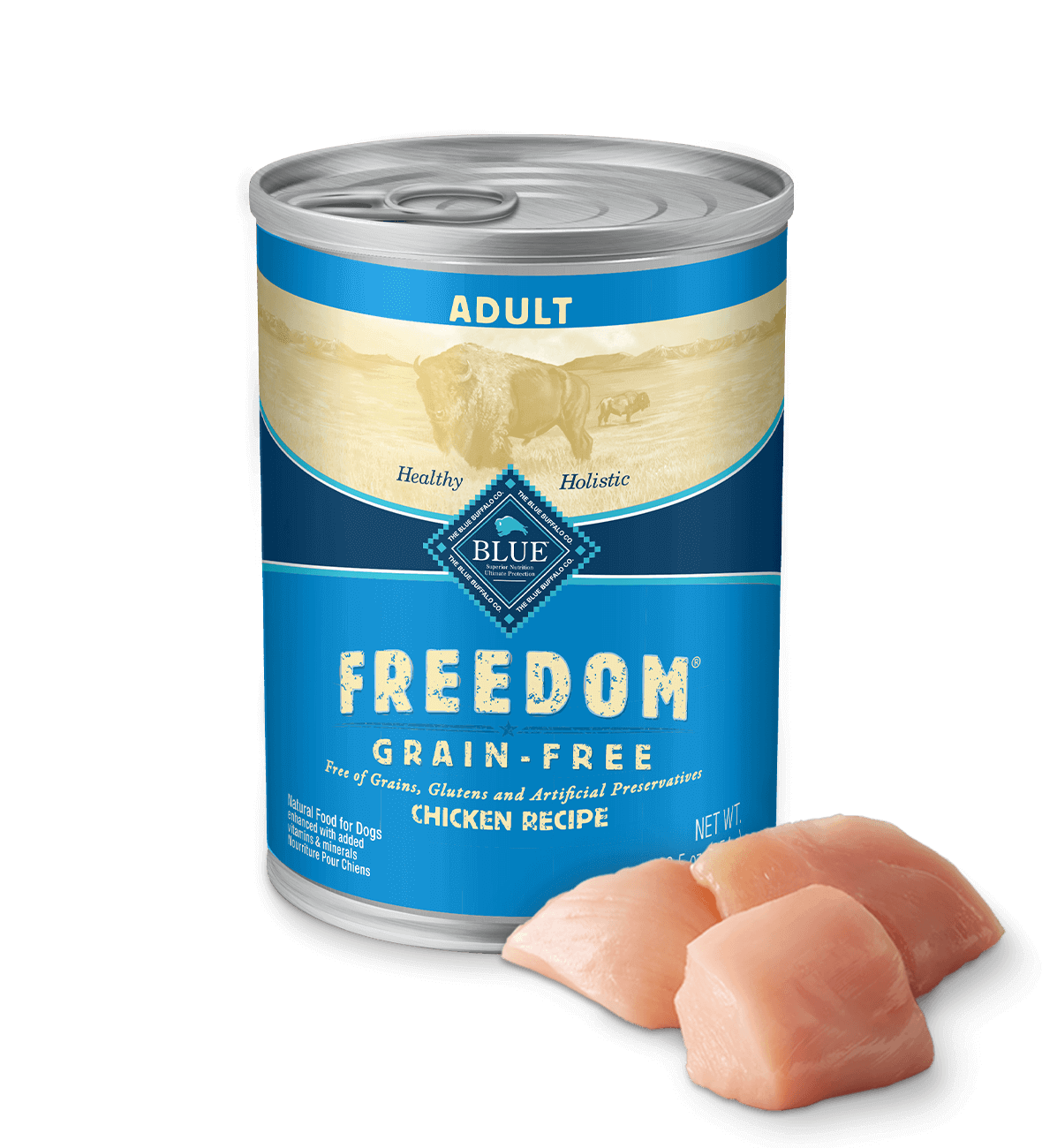 blue freedom grain-free chicken recipe dog wet food