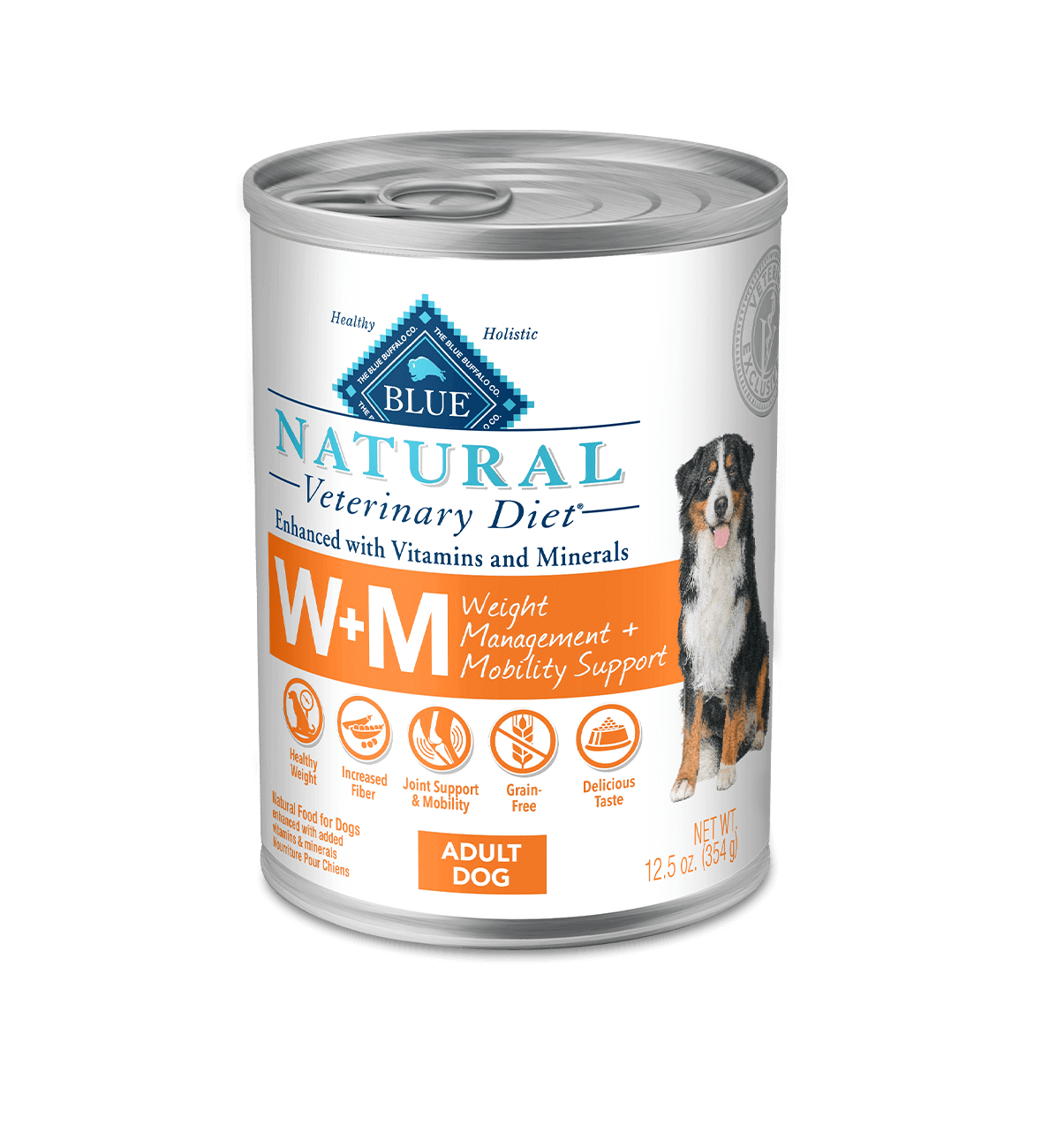 blue natural veterinary diet w+m weight management + mobility support dog wet food