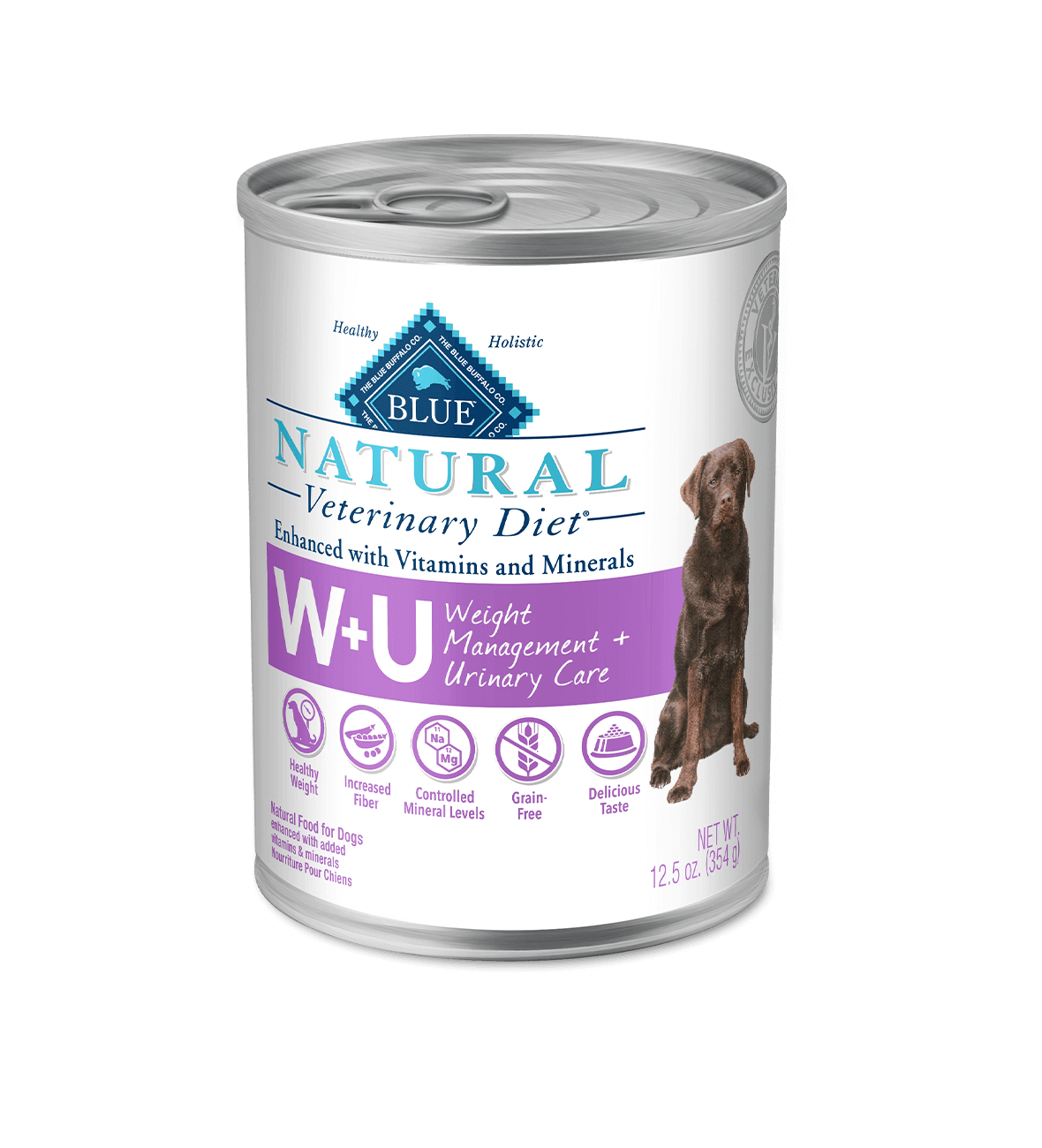 blue natural veterinary diet w+u weight management & urinary care dog wet food