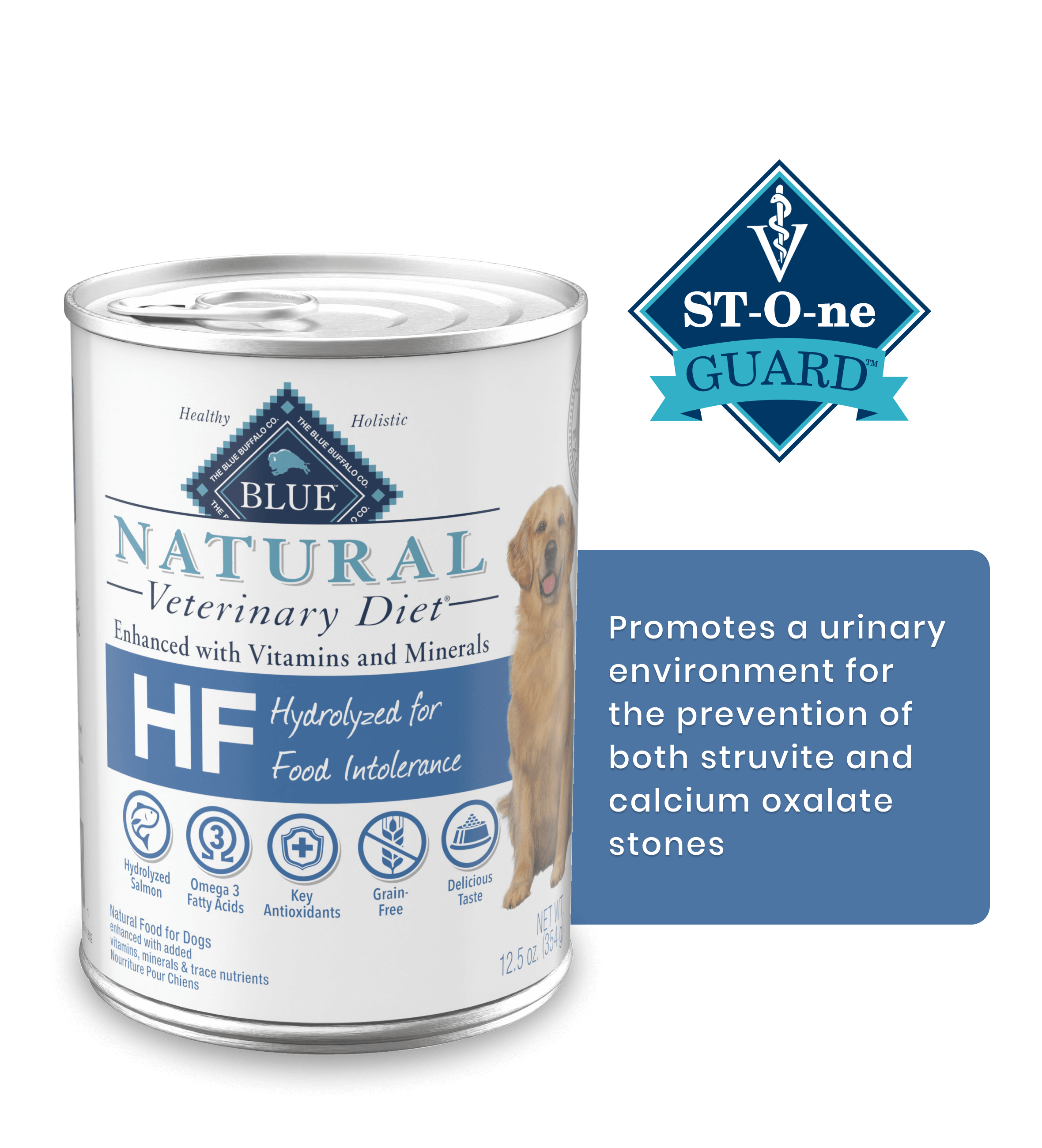 HF Hydrolyzed for Food Intolerance St-O-ne Guard Promotes a urinary environment for the prevention of both struvite and calcium oxalate stones