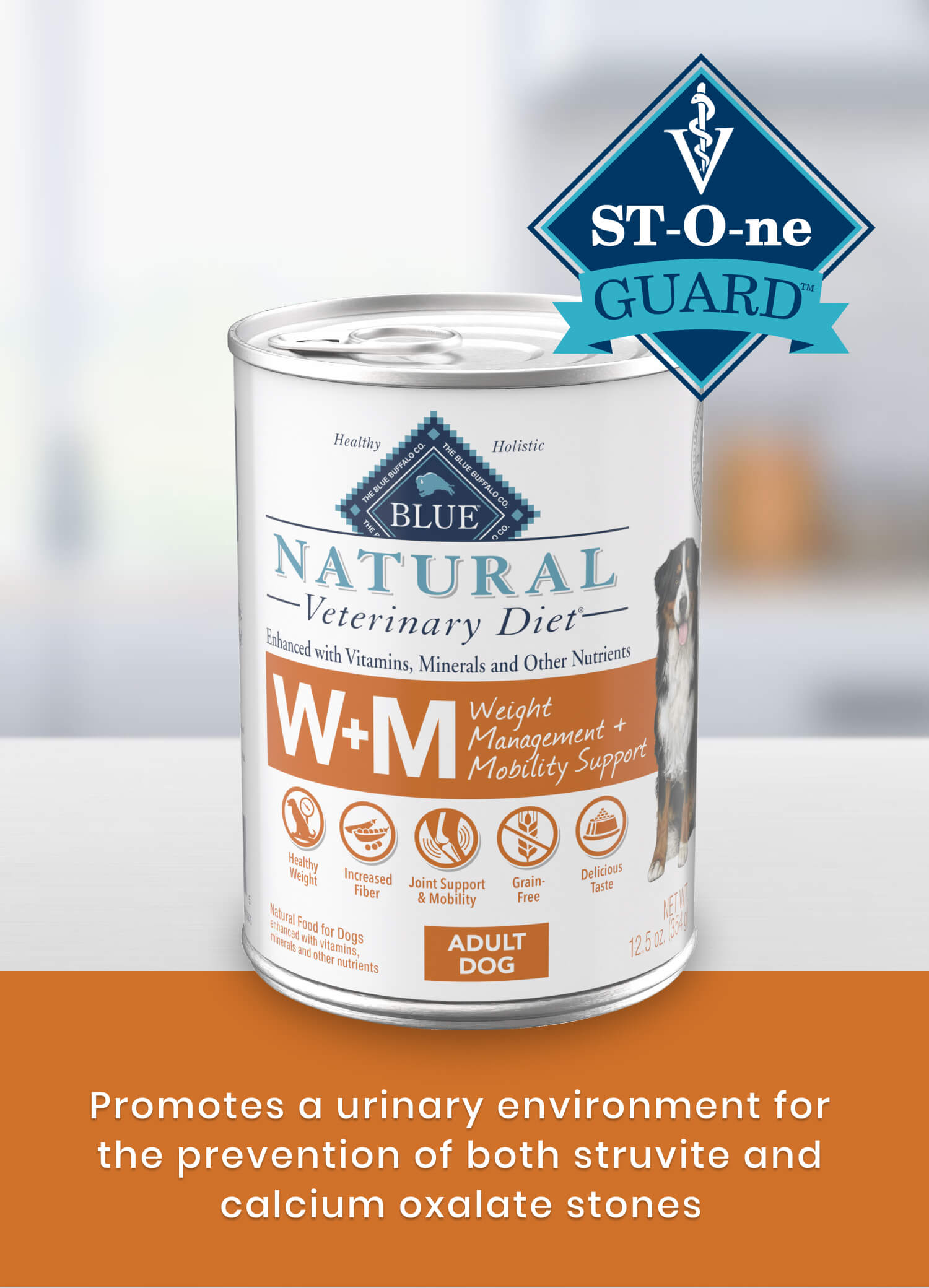 W+M Weight Management + Mobility Support Promotes a urinary environment for the prevention of both struvite and calcium oxalate stones