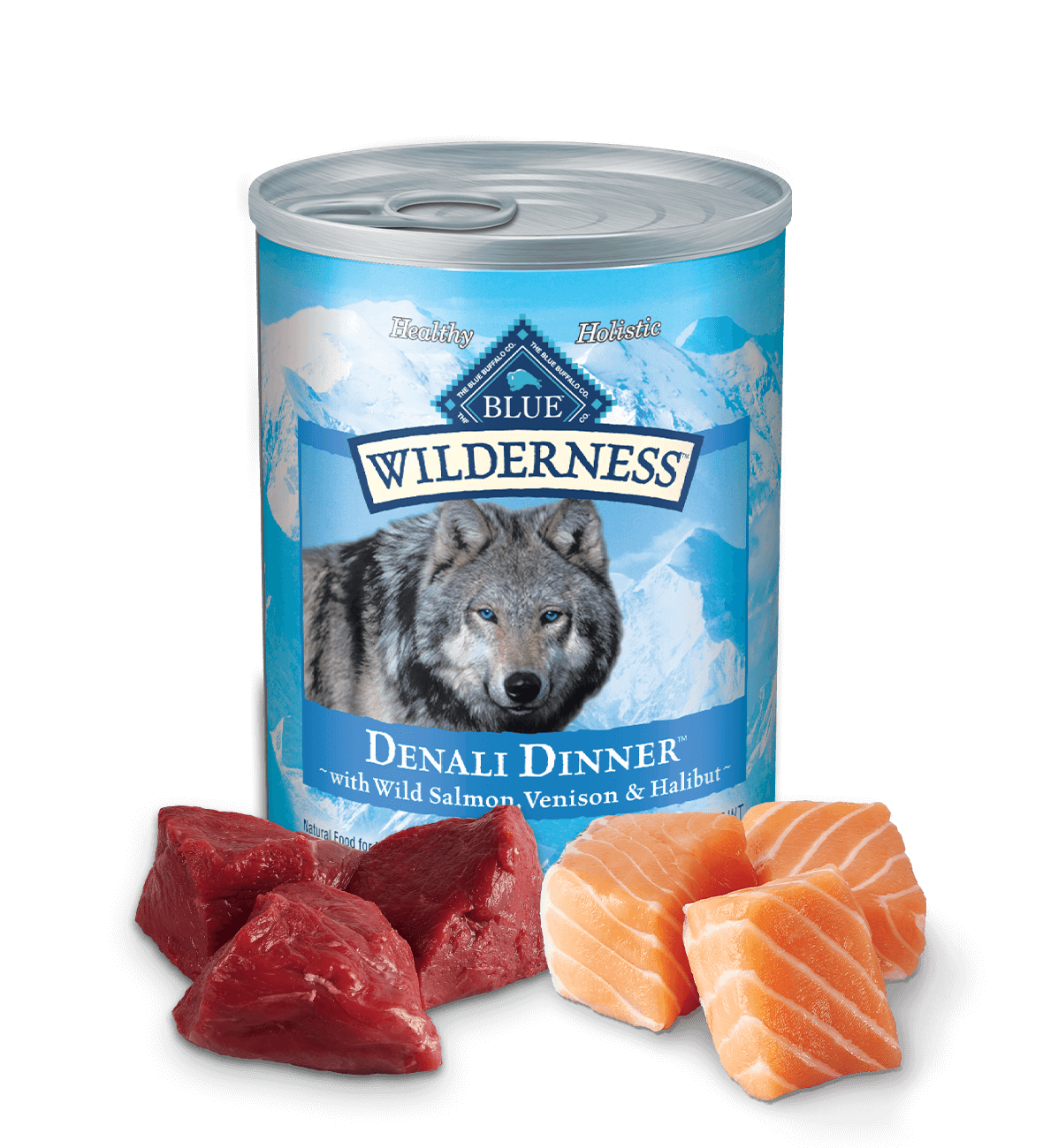 blue wilderness denali dinner wild salmon, venison & halibut dog wet food